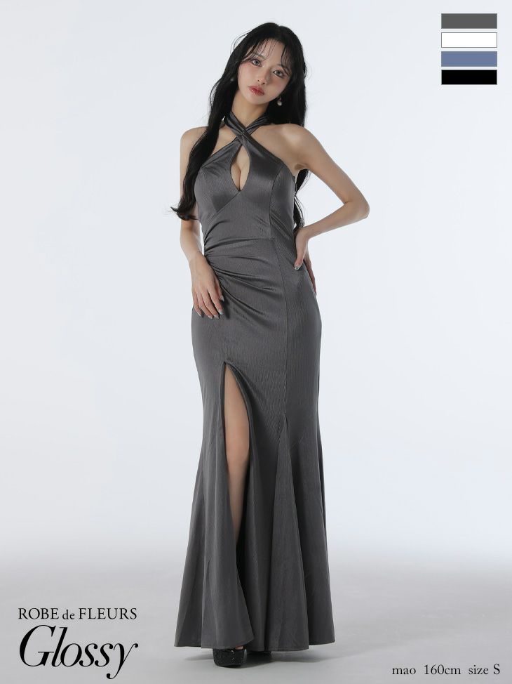 Glossy ローブドフルールグロッシー 【XS～Lサイズあり】サテンバストビジューロングキャバドレス gl3948-c