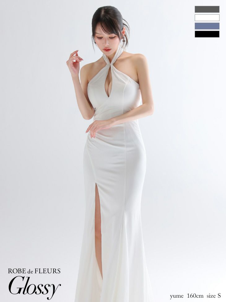 Glossy ローブドフルールグロッシー 【XS～Lサイズあり】サテンバストビジューロングキャバドレス gl3948-c