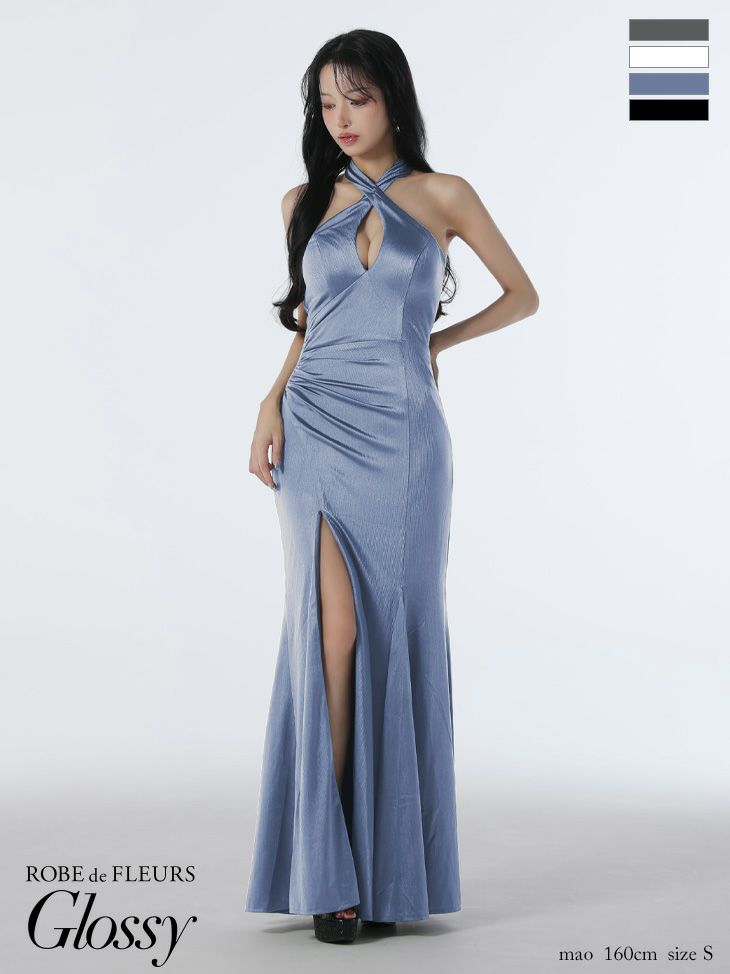 Glossy ローブドフルールグロッシー 【XS～Lサイズあり】サテンバストビジューロングキャバドレス gl3948-c