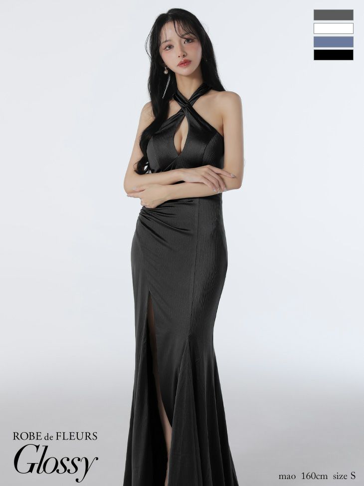 Glossy ローブドフルールグロッシー 【XS～Lサイズあり】サテンバストビジューロングキャバドレス gl3948-c