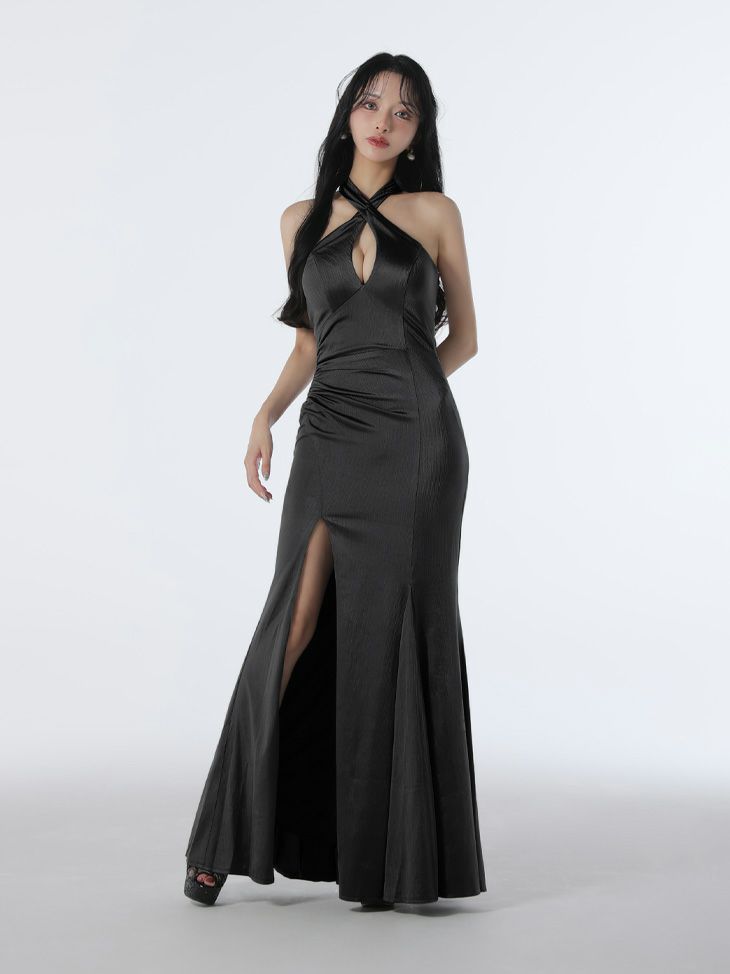 Glossy ローブドフルールグロッシー 【XS～Lサイズあり】サテンバストビジューロングキャバドレス gl3948-c