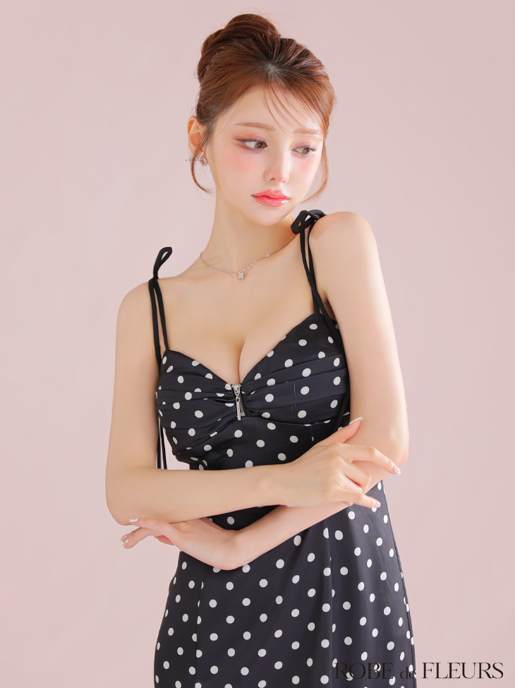 ROBE de FLEURS ローブドフルール 【XS～Lサイズあり】ドットサテンレースフリルマーメイドロングキャバドレス fm3299-c