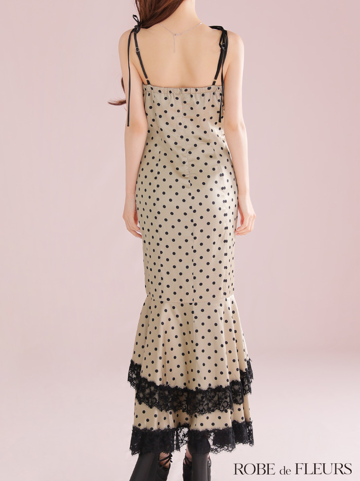 ROBE de FLEURS ローブドフルール 【XS～Lサイズあり】ドットサテンレースフリルマーメイドロングキャバドレス fm3299-c