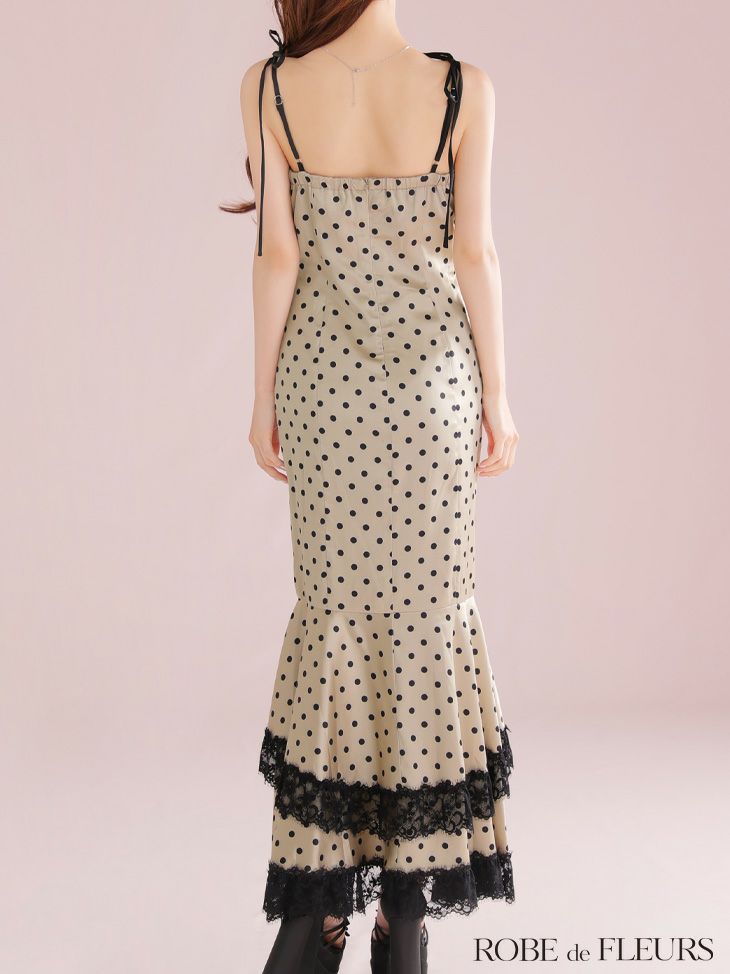 ROBE de FLEURS ローブドフルール 【XS～Lサイズあり】ドットサテンレースフリルマーメイドロングキャバドレス fm3299-c