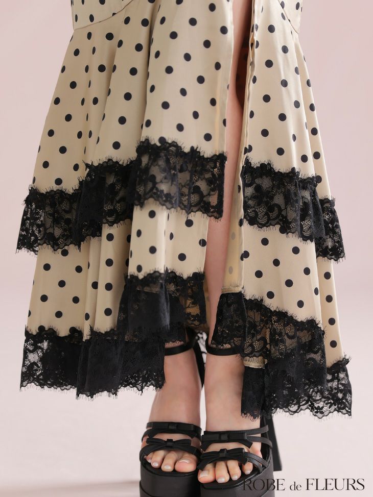 ROBE de FLEURS ローブドフルール 【XS～Lサイズあり】ドットサテンレースフリルマーメイドロングキャバドレス fm3299-c