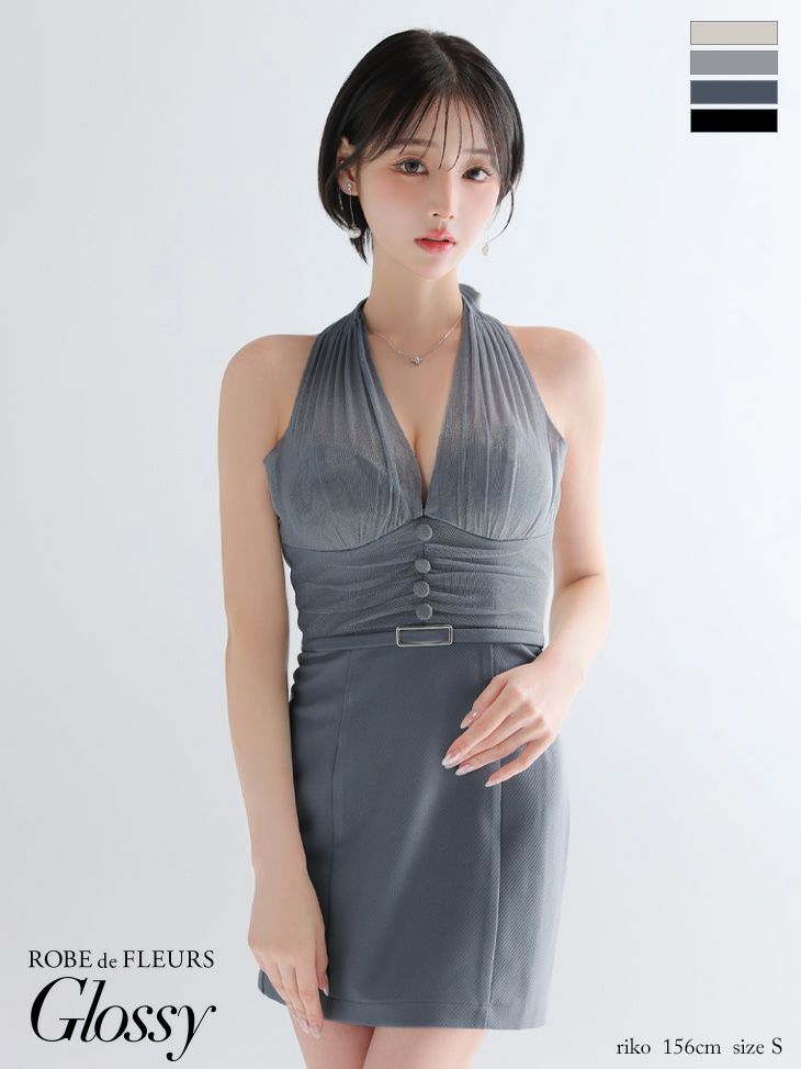Glossy ローブドフルールグロッシー 【XSサイズあり】ラメチュールウエストギャザータイトミニキャバドレス gl3950-c