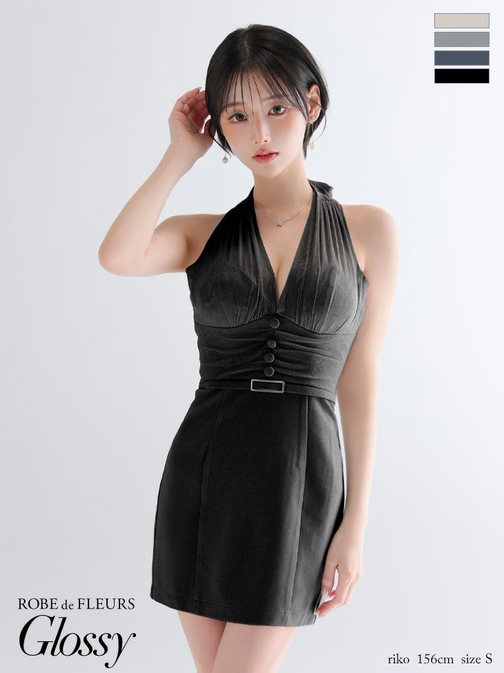 Glossy ローブドフルールグロッシー 【XSサイズあり】ラメチュールウエストギャザータイトミニキャバドレス gl3950-c