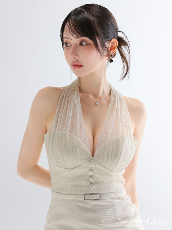 Glossy ローブドフルールグロッシー 【XSサイズあり】ラメチュールウエストギャザータイトミニキャバドレス gl3950-c