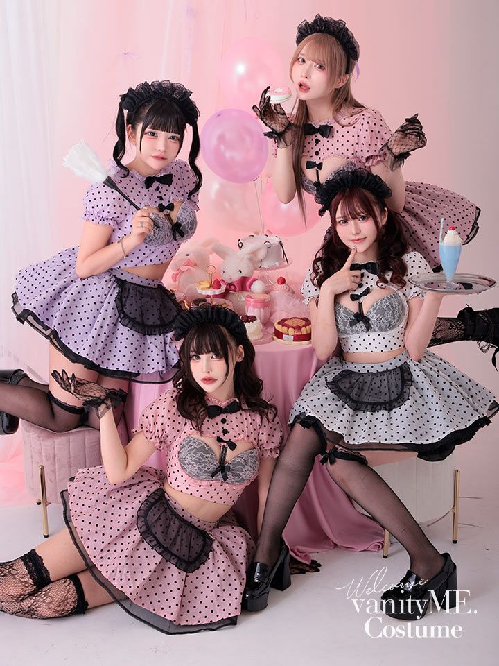 【3点セット】POLKA DOTS Maid. [ホワイト/ピンク/パープル] vcsmd-240571-b-all