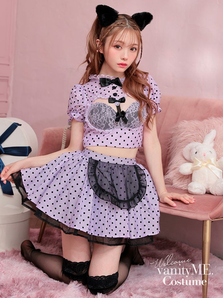 【3点セット】POLKA DOTS Maid. [ホワイト/ピンク/パープル] vcsmd-240571-b-all