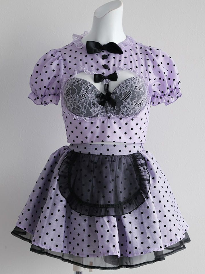 【3点セット】POLKA DOTS Maid. [ホワイト/ピンク/パープル] vcsmd-240571-b-all