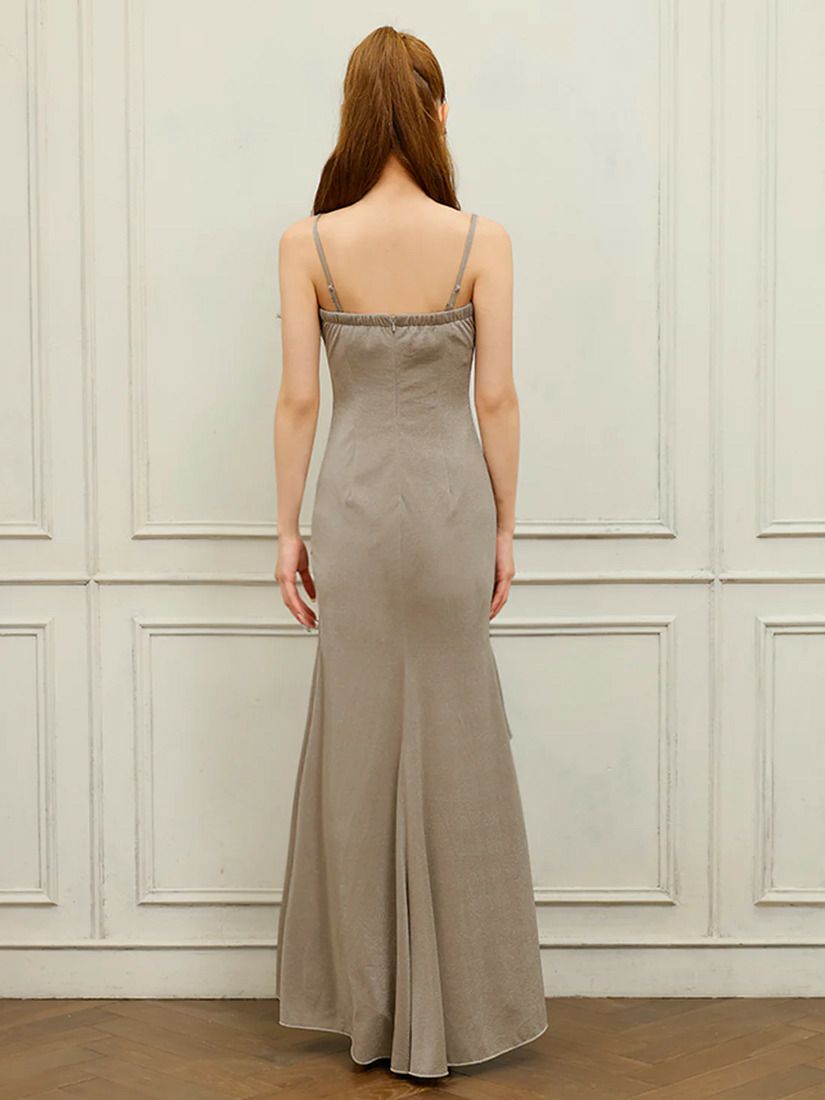 AngelR エンジェルアール ベアトップタックラメビジューフリルラッフルタイトロングドレス グレー ar25246-ks