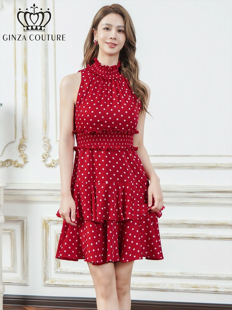 ERUKEI エルケイ プリント・首元フリル・ウエストマーク・アメリカンスリーブ・ティアード・Aライン・ミニドレス・ワンピース ek-c25129