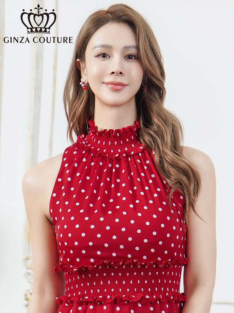 ERUKEI エルケイ プリント・首元フリル・ウエストマーク・アメリカンスリーブ・ティアード・Aライン・ミニドレス・ワンピース ek-c25129