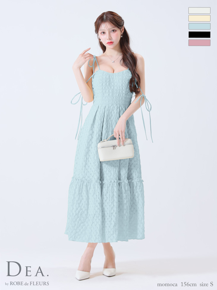 DEA. ディア バイ ローブドフルール 【Lサイズあり】オフショルリボンシフォンオーガンジーフレアロングキャバドレス de3291