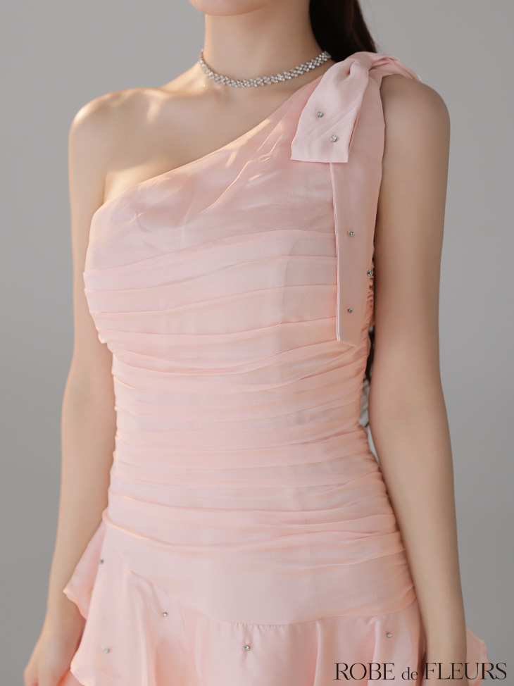 ROBE de FLEURS ローブドフルール サテンワンショルダーリボンティアードフレアミニキャバドレス fm4322