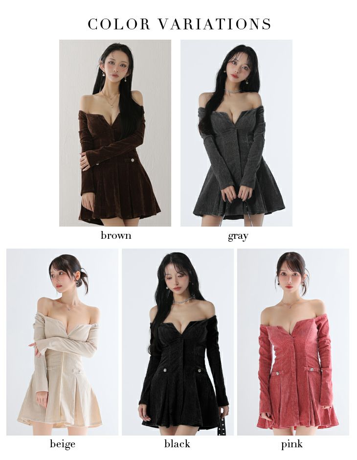 Glossy ローブドフルールグロッシー 【XS～Lサイズあり】オフショルロングスリーブラメニットフレアミニキャバドレス gl4123