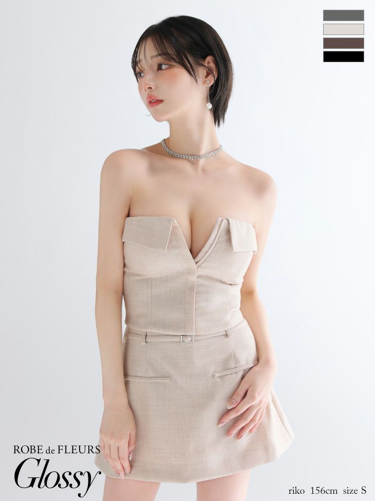 Glossy ローブドフルールグロッシー 【XSサイズあり】ツイルフロントファスナーセットアップミニキャバドレス gl4317
