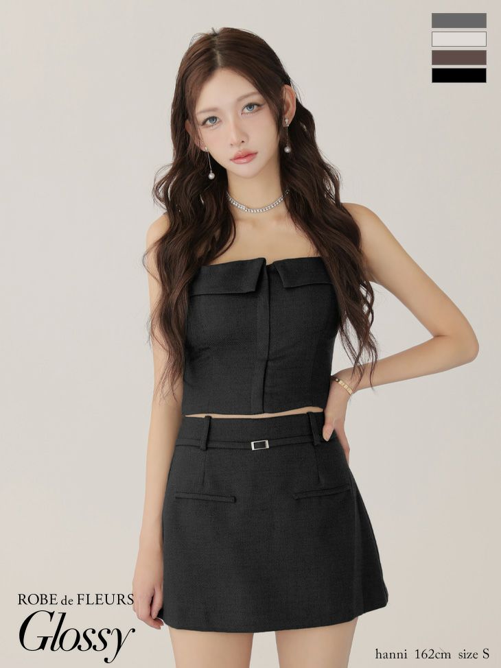 Glossy ローブドフルールグロッシー 【XSサイズあり】ツイルフロントファスナーセットアップミニキャバドレス gl4317