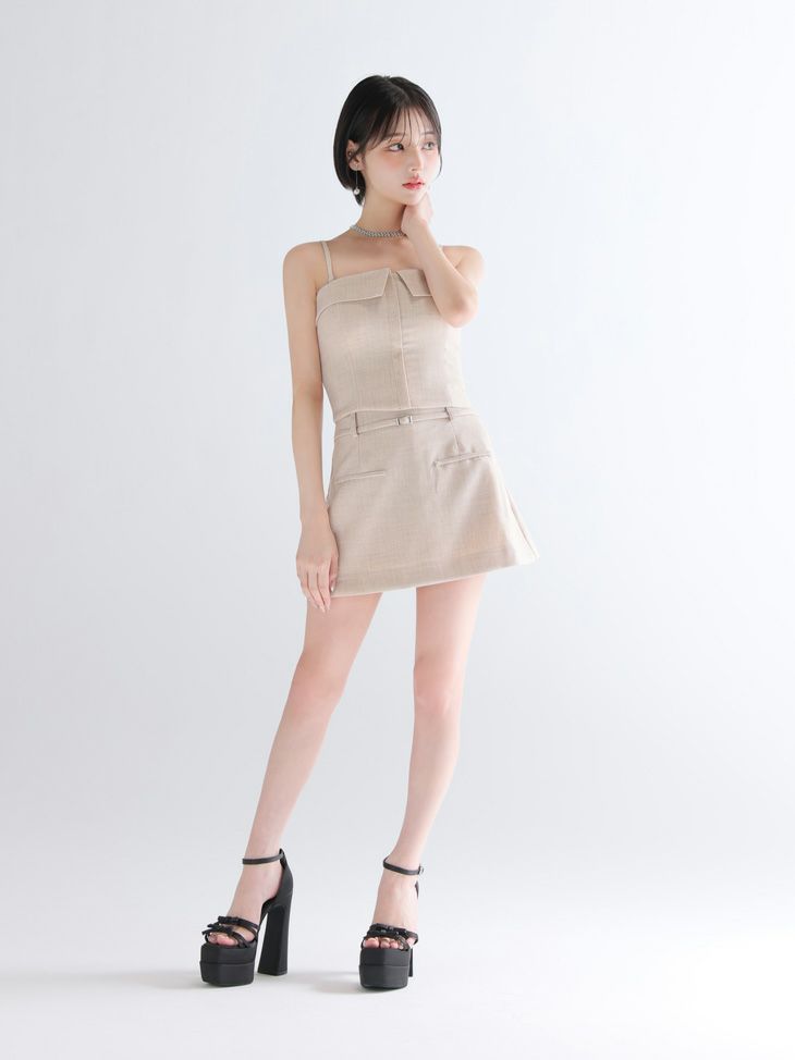 Glossy ローブドフルールグロッシー 【XSサイズあり】ツイルフロントファスナーセットアップミニキャバドレス gl4317