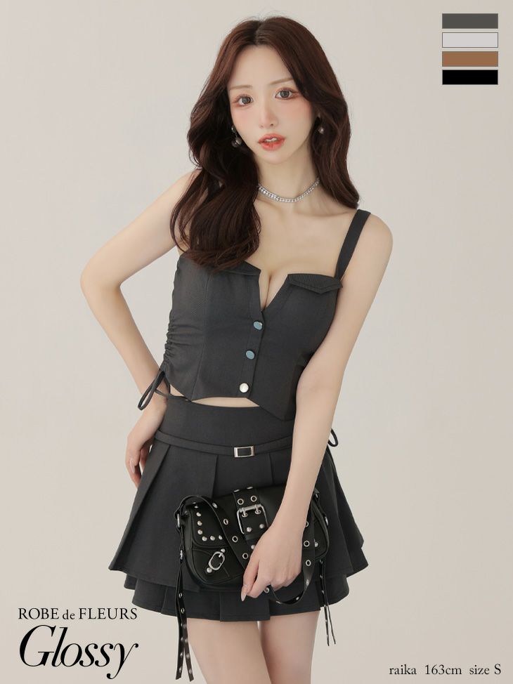 Glossy ローブドフルールグロッシー 【XSサイズあり】サイドドロストプリーツフレアミニキャバドレス gl4112