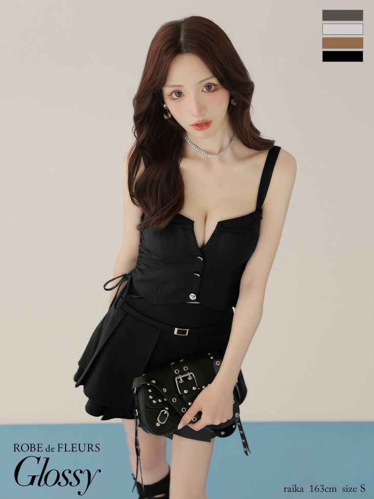 Glossy ローブドフルールグロッシー 【XSサイズあり】サイドドロストプリーツフレアミニキャバドレス gl4112