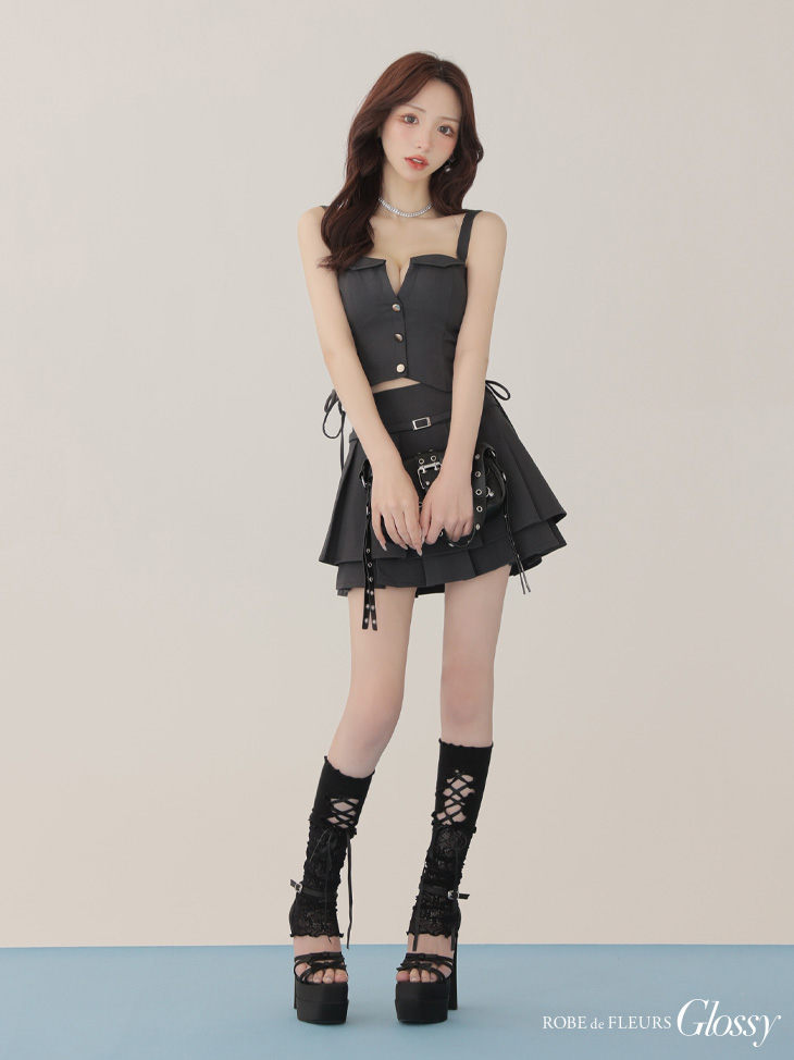 Glossy ローブドフルールグロッシー 【XSサイズあり】サイドドロストプリーツフレアミニキャバドレス gl4112