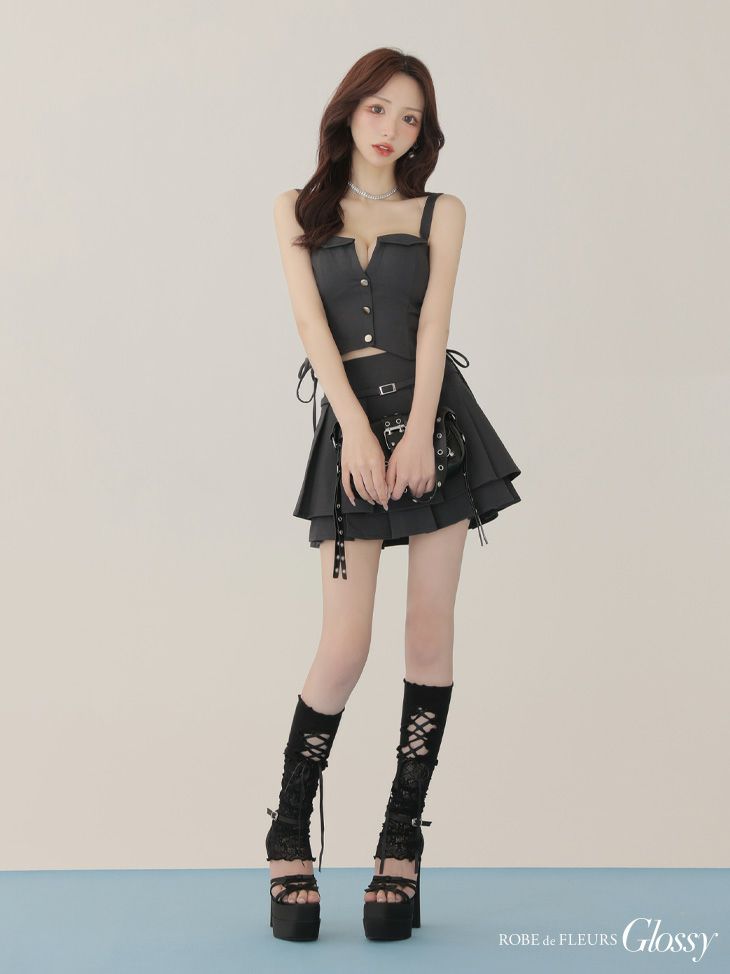 Glossy ローブドフルールグロッシー 【XSサイズあり】サイドドロストプリーツフレアミニキャバドレス gl4112