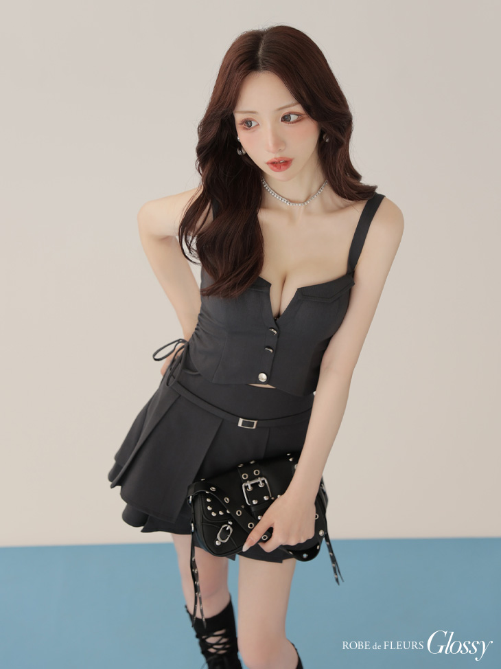 Glossy ローブドフルールグロッシー 【XSサイズあり】サイドドロストプリーツフレアミニキャバドレス gl4112