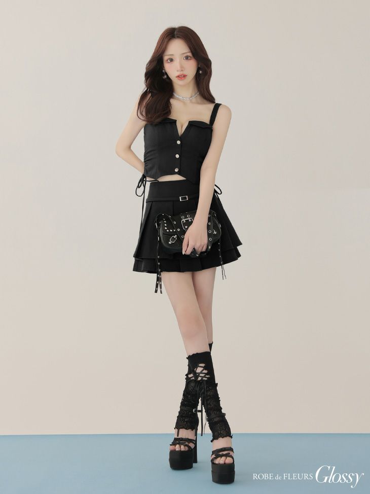 Glossy ローブドフルールグロッシー 【XSサイズあり】サイドドロストプリーツフレアミニキャバドレス gl4112