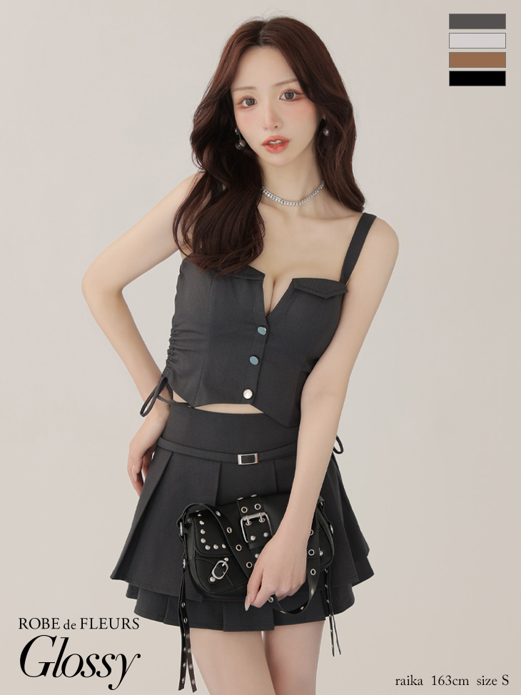 Glossy ローブドフルールグロッシー 【XSサイズあり】サイドドロストプリーツフレアミニキャバドレス gl4112-c