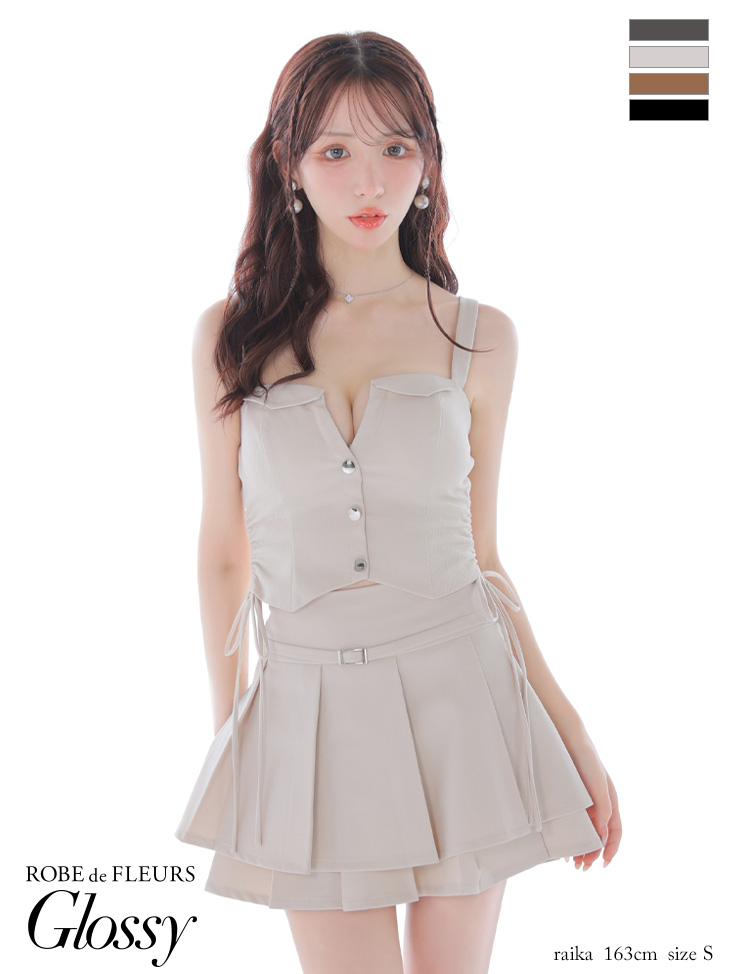 Glossy ローブドフルールグロッシー 【XSサイズあり】サイドドロストプリーツフレアミニキャバドレス gl4112-c