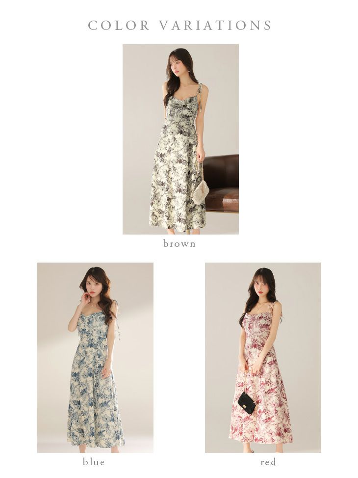 DEA. ディア バイ ローブドフルール 【Lサイズあり】花柄サテンショルダーリボンフレアロングキャバドレス de4603-c