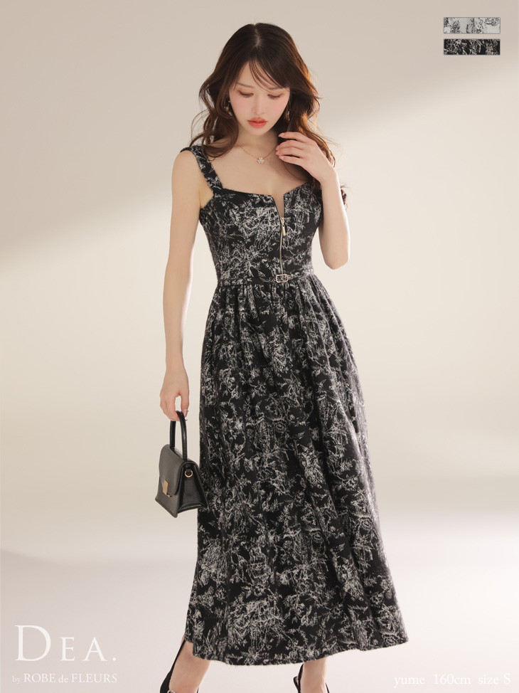 DEA. ディア バイ ローブドフルール 【XS～Lサイズあり】ジャガードバストジップフレアロングキャバドレス de4225-c