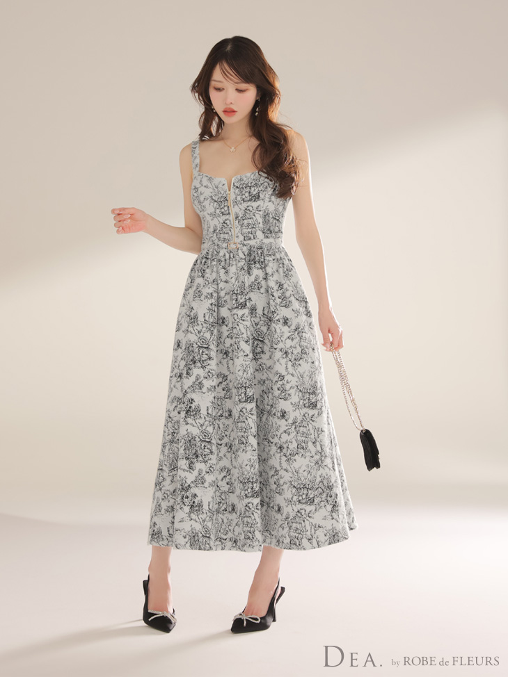 DEA. ディア バイ ローブドフルール 【XS～Lサイズあり】ジャガードバストジップフレアロングキャバドレス de4225-c