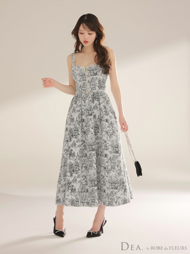 DEA. ディア バイ ローブドフルール 【XS～Lサイズあり】ジャガードバストジップフレアロングキャバドレス de4225-c