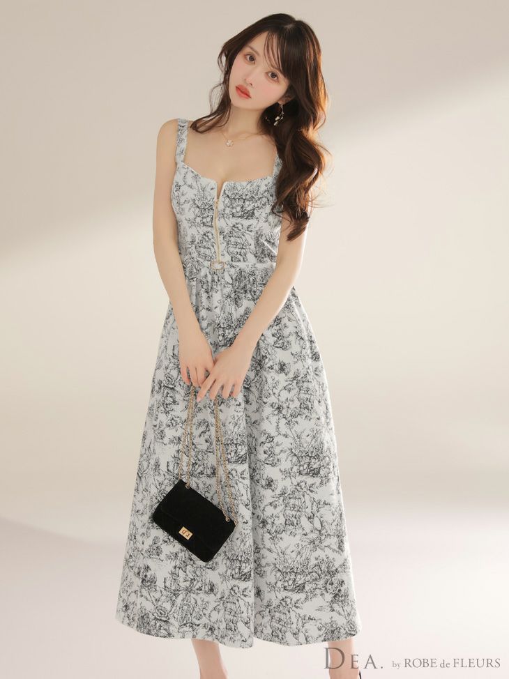 DEA. ディア バイ ローブドフルール 【XS～Lサイズあり】ジャガードバストジップフレアロングキャバドレス de4225-c