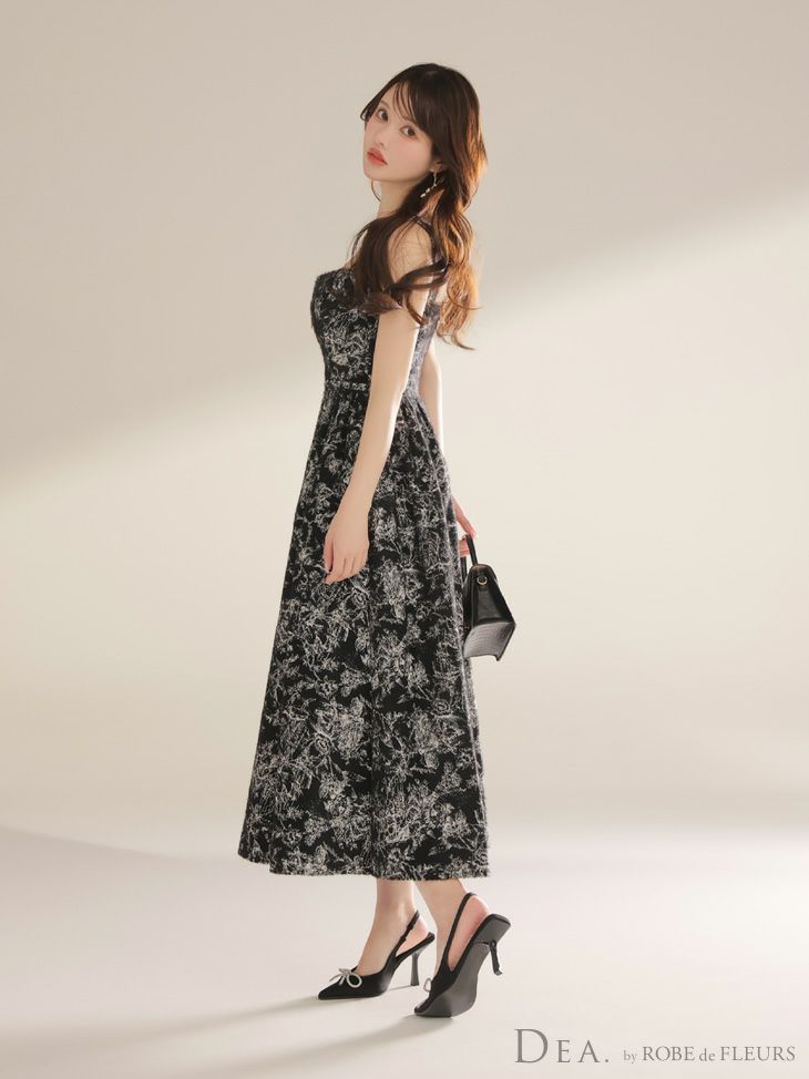 DEA. ディア バイ ローブドフルール 【XS～Lサイズあり】ジャガードバストジップフレアロングキャバドレス de4225-c