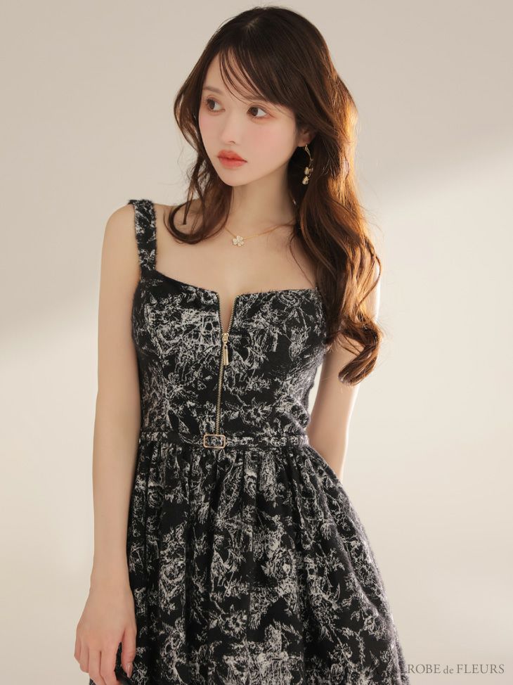 DEA. ディア バイ ローブドフルール 【XS～Lサイズあり】ジャガードバストジップフレアロングキャバドレス de4225-c