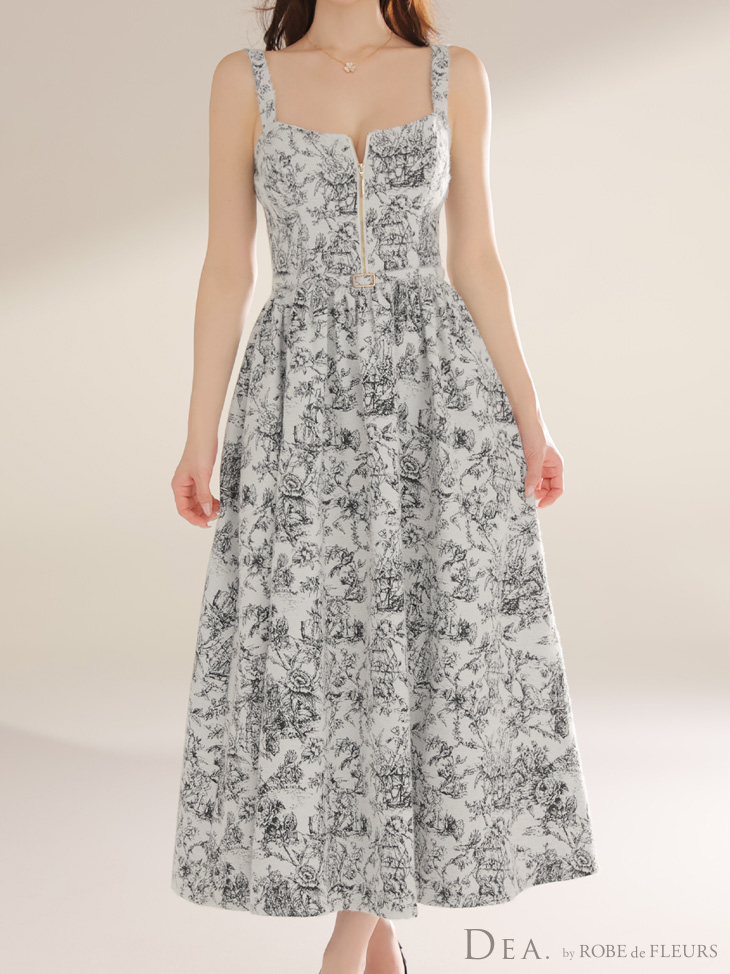 DEA. ディア バイ ローブドフルール 【XS～Lサイズあり】ジャガードバストジップフレアロングキャバドレス de4225-c