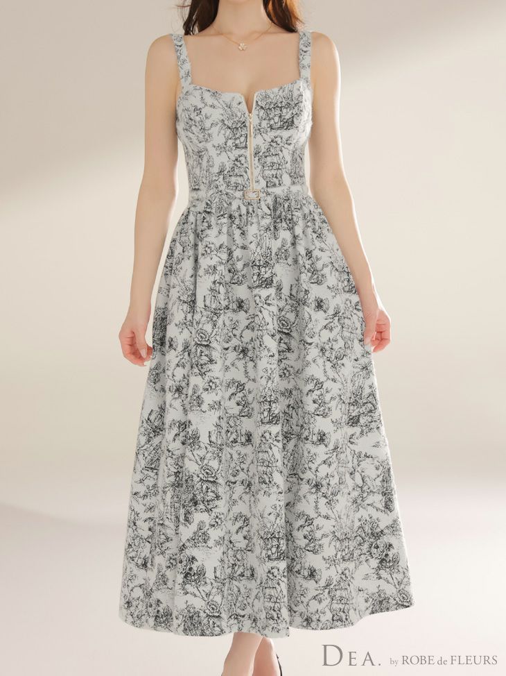 DEA. ディア バイ ローブドフルール 【XS～Lサイズあり】ジャガードバストジップフレアロングキャバドレス de4225-c