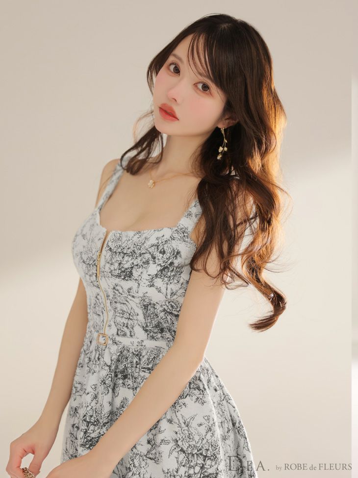 DEA. ディア バイ ローブドフルール ジャガードバストジップフレアロングキャバドレス de4225