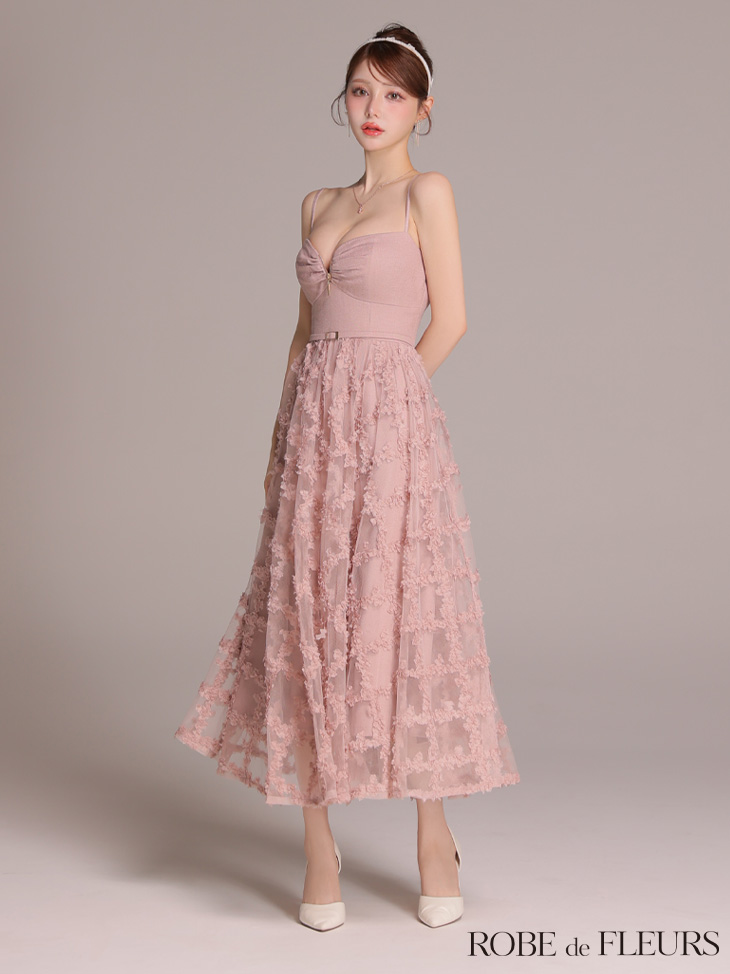 ROBE de FLEURS ローブドフルール 【XS～Lサイズあり】フラワーレースフレアキャミロングキャバドレス fm3467-c