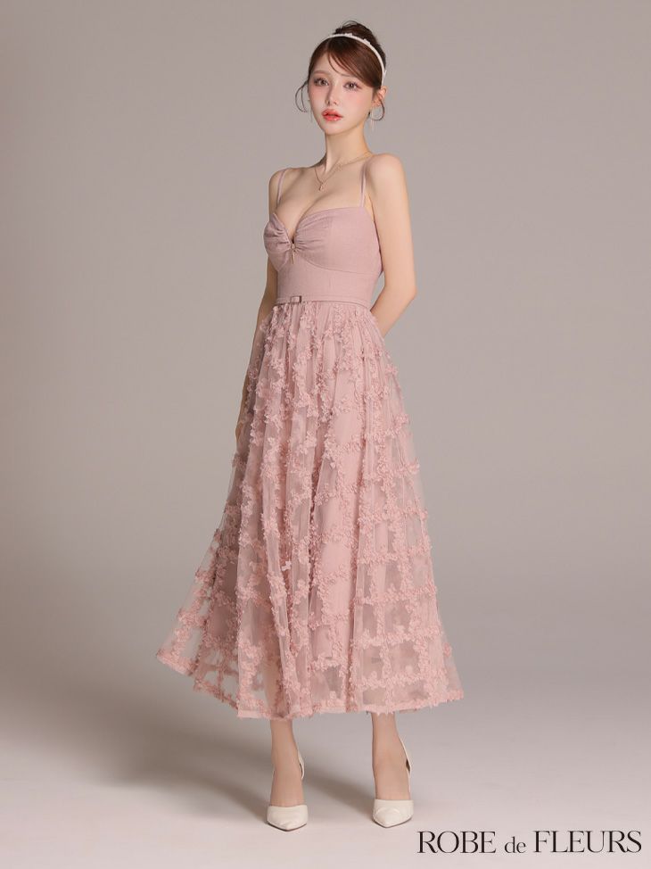 ROBE de FLEURS ローブドフルール 【XS～Lサイズあり】フラワーレースフレアキャミロングキャバドレス fm3467-c