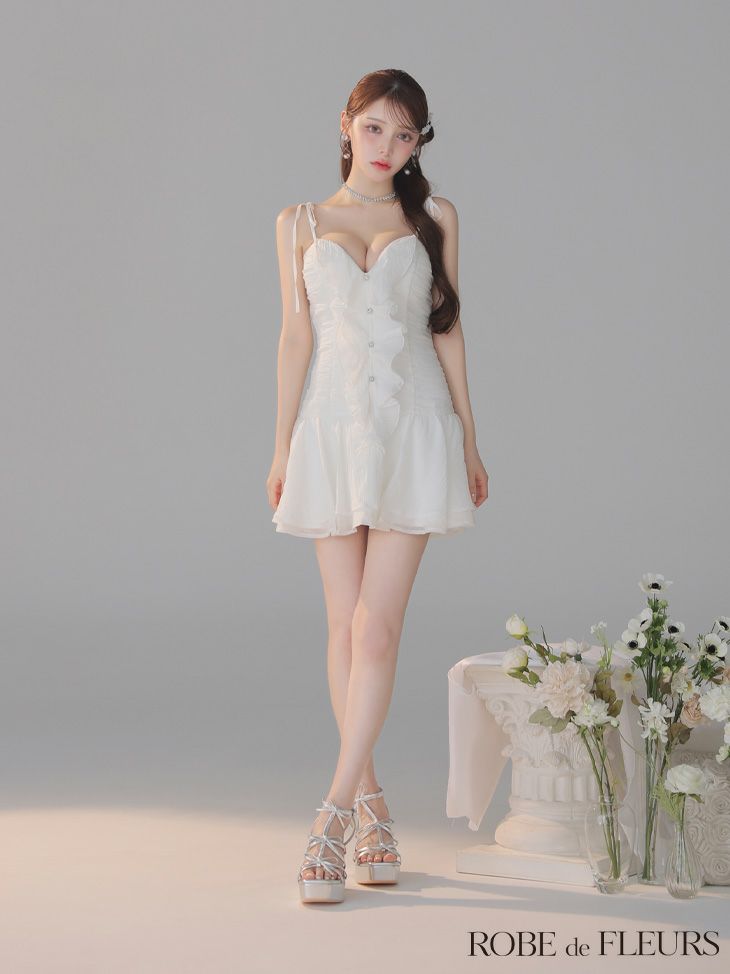 ROBE de FLEURS ローブドフルール 【XSサイズあり】サテンフロントシフォンフレアミニキャバドレス fm4326-c