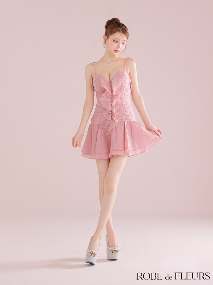 ROBE de FLEURS ローブドフルール 【XSサイズあり】サテンフロントシフォンフレアミニキャバドレス fm4326-c