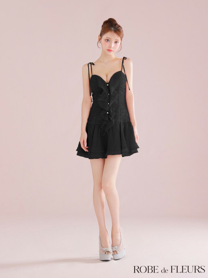 ROBE de FLEURS ローブドフルール 【XSサイズあり】サテンフロントシフォンフレアミニキャバドレス fm4326-c