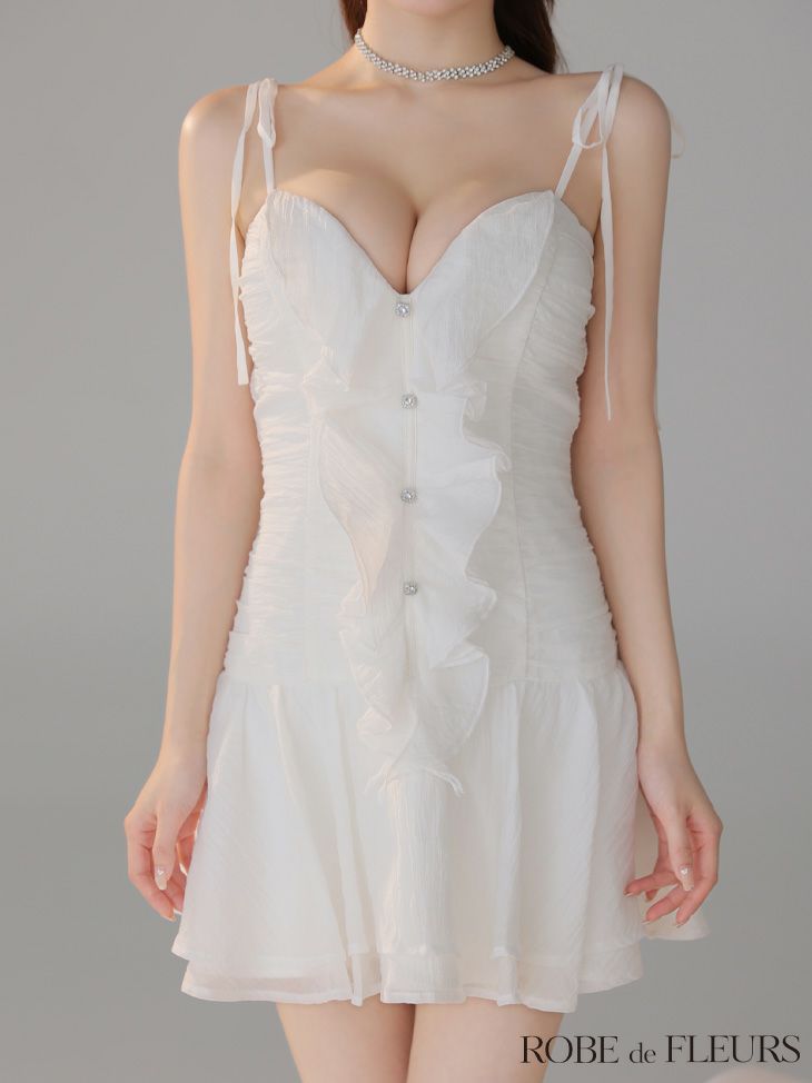 ROBE de FLEURS ローブドフルール 【XSサイズあり】サテンフロントシフォンフレアミニキャバドレス fm4326-c