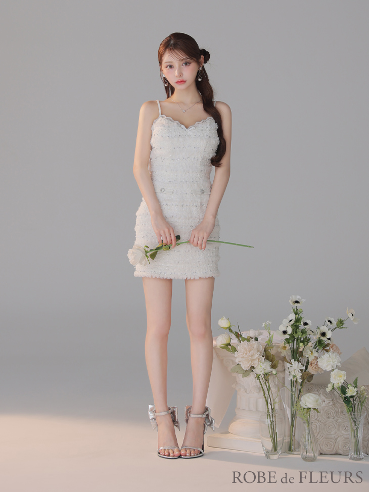 ROBE de FLEURS ローブドフルール 【XSサイズあり】フェザースパンコールツイードミニキャバドレス fm4224-c