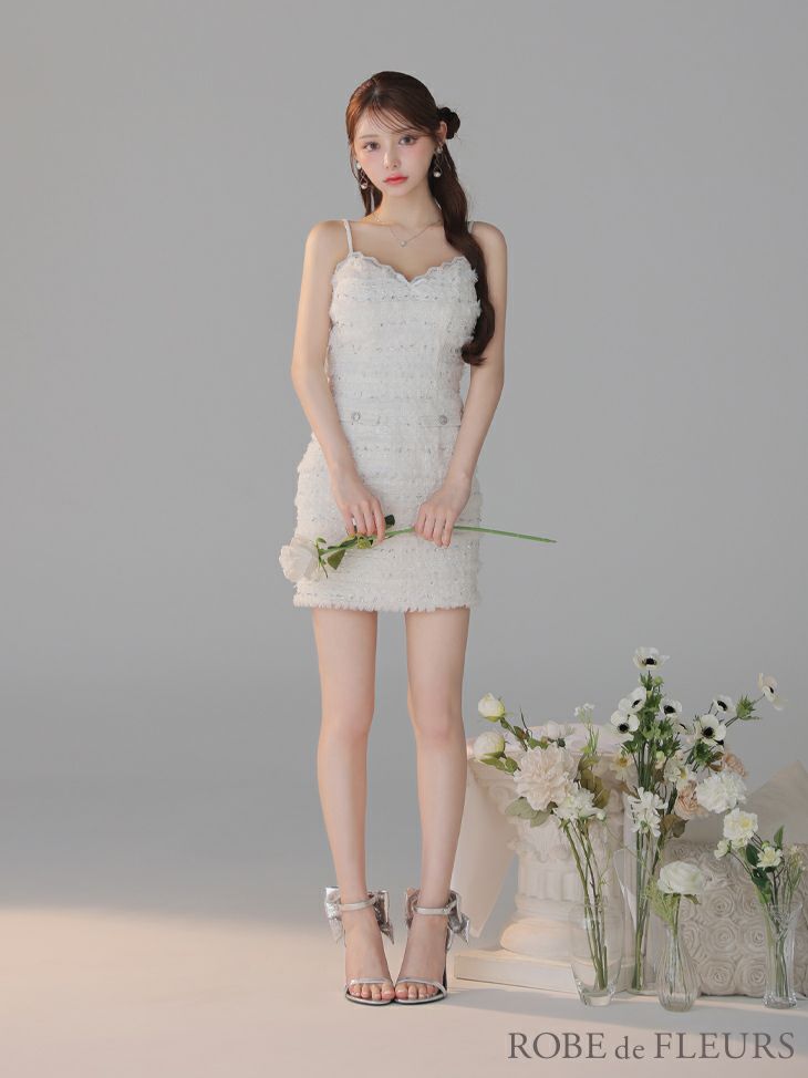 ROBE de FLEURS ローブドフルール 【XSサイズあり】フェザースパンコールツイードミニキャバドレス fm4224-c